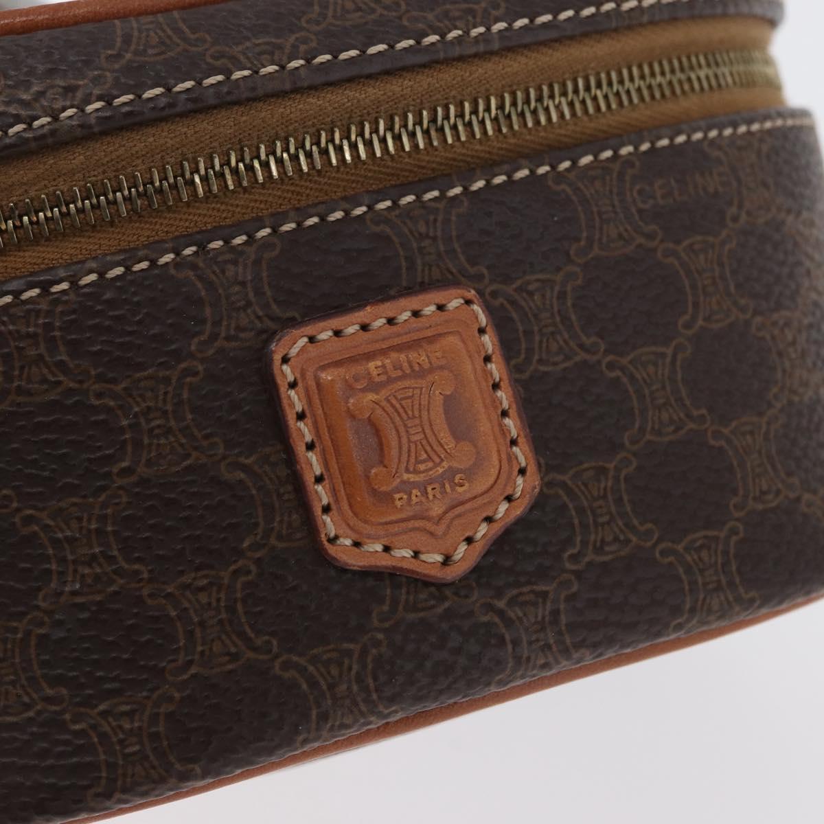 CELINE Macadam Canvas Mini Vanity Hand Bag PVC Leather Brown Gold Auth ARZ312A