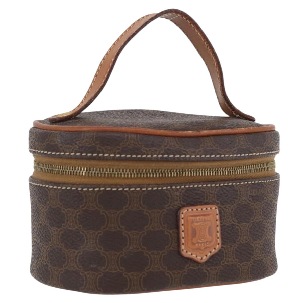 CELINE Macadam Canvas Mini Vanity Hand Bag PVC Leather Brown Gold Auth ARZ312A