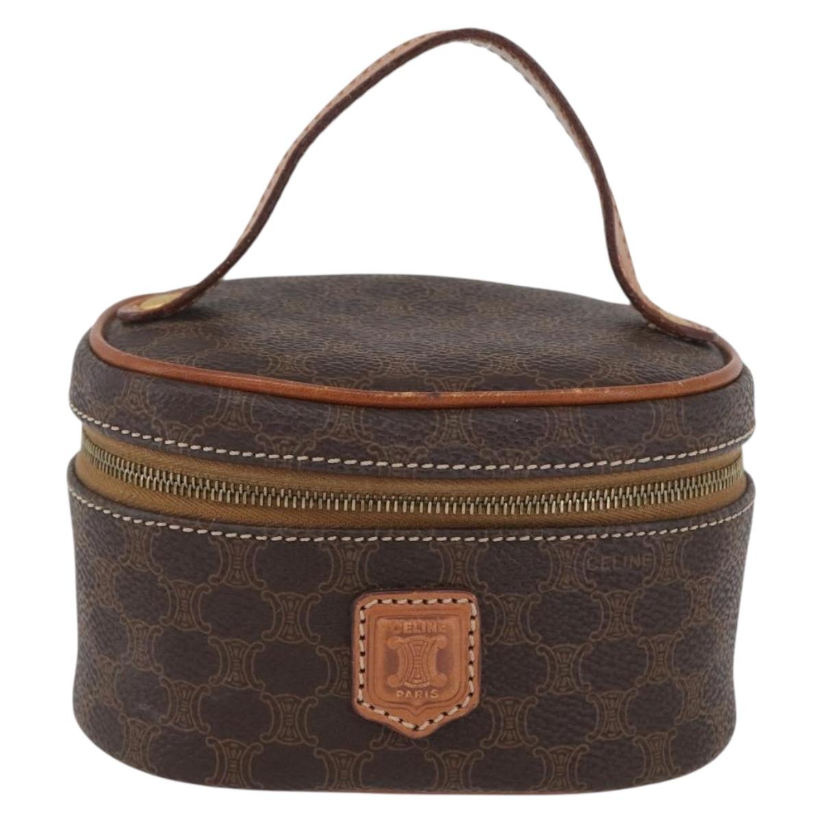 CELINE Macadam Canvas Mini Vanity Hand Bag PVC Leather Brown Gold Auth ARZ312A