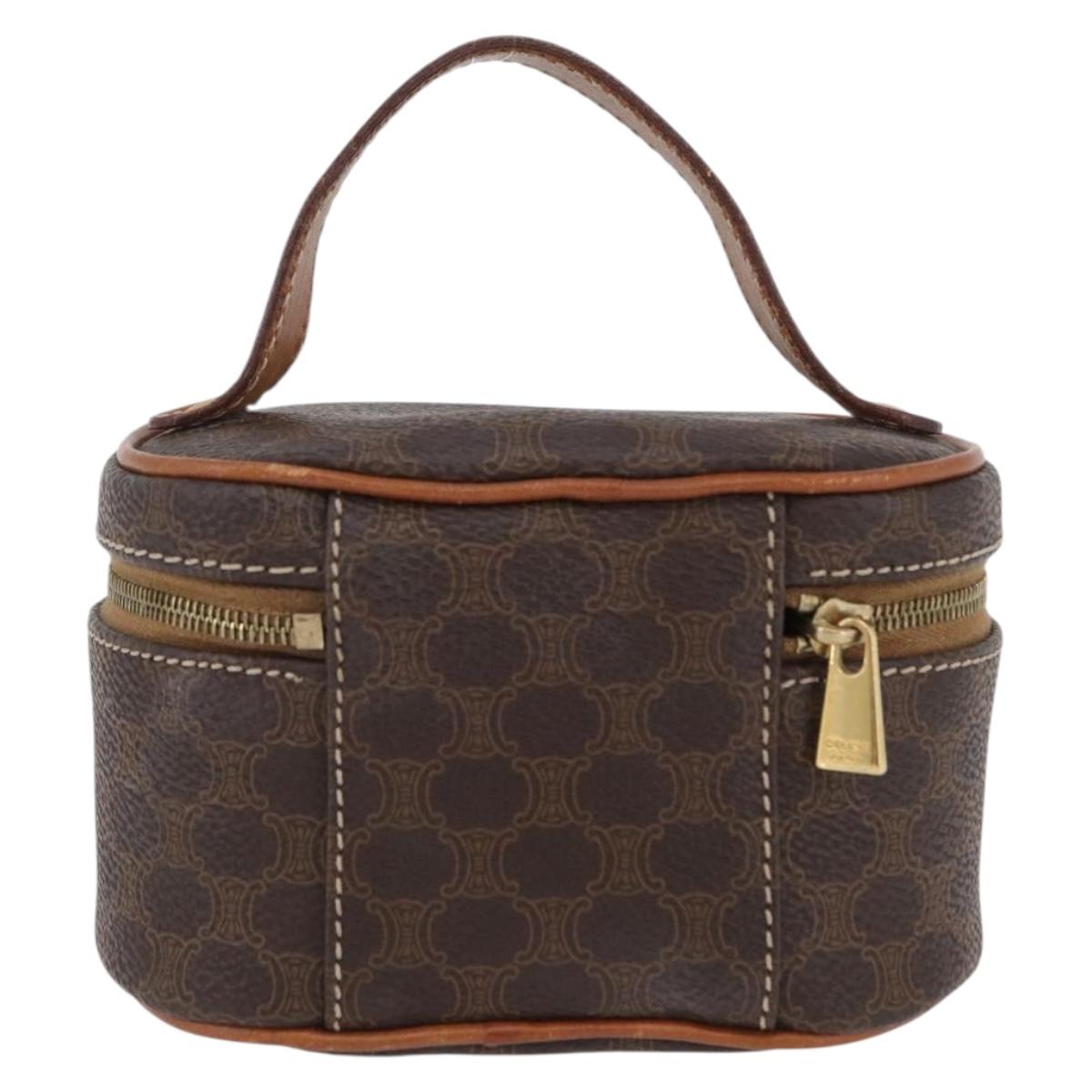 CELINE Macadam Canvas Mini Vanity Hand Bag PVC Leather Brown Gold Auth ARZ312A