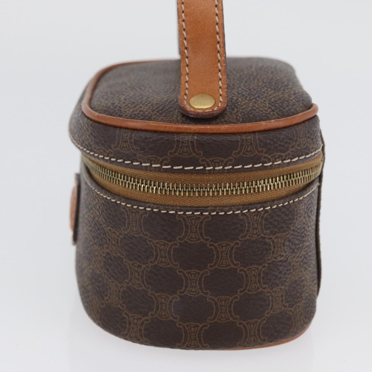 CELINE Macadam Canvas Mini Vanity Hand Bag PVC Leather Brown Gold Auth ARZ312A
