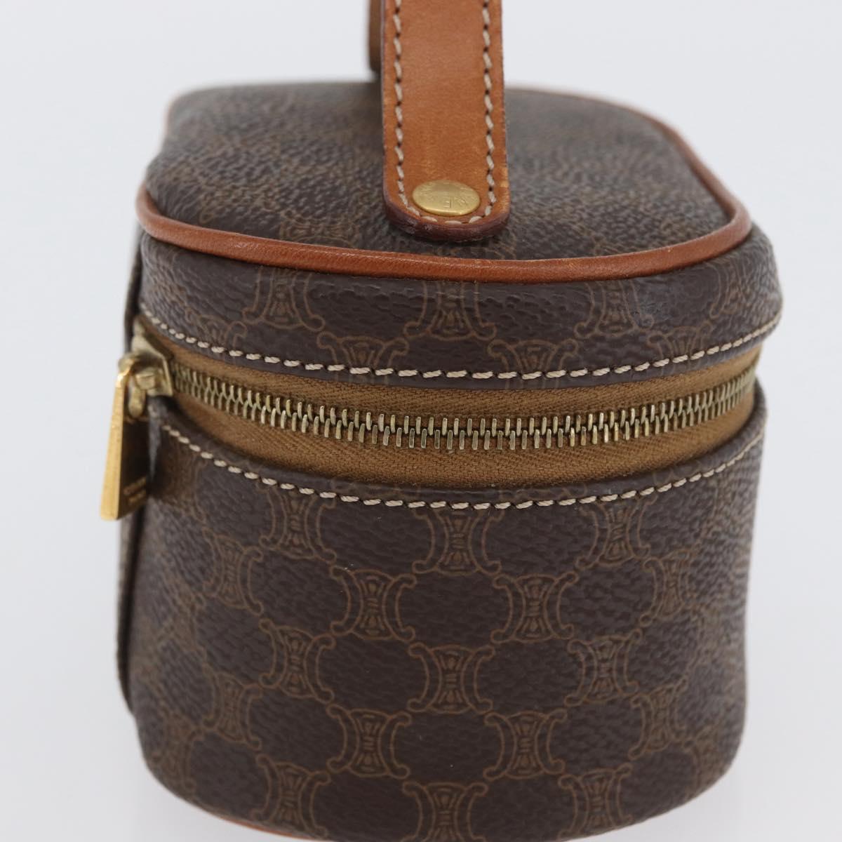 CELINE Macadam Canvas Mini Vanity Hand Bag PVC Leather Brown Gold Auth ARZ312A