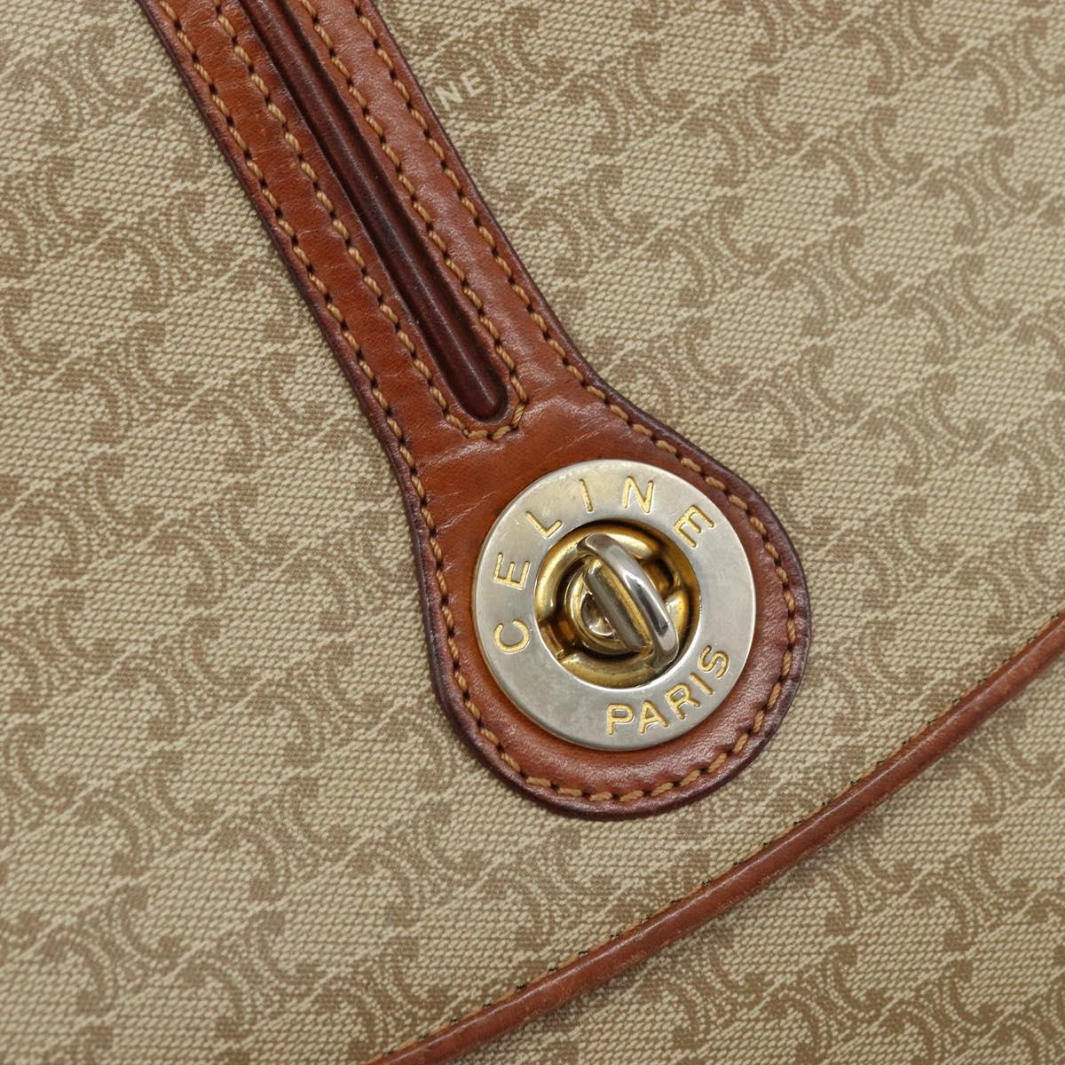CELINE Macadam Canvas Circle Shoulder Bag PVC Beige Gold Auth ARZ313