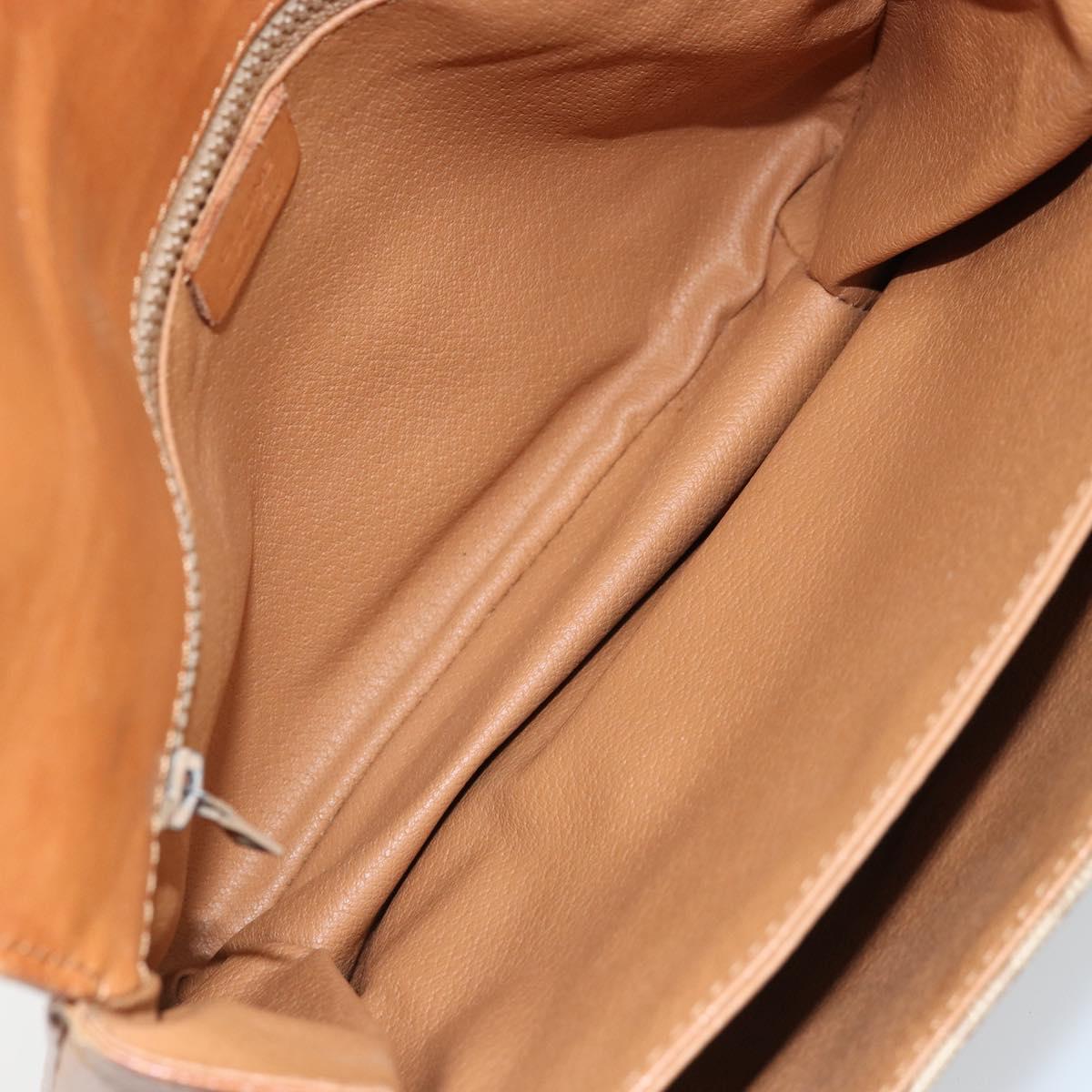 CELINE Macadam Canvas Circle Shoulder Bag PVC Beige Gold Auth ARZ313
