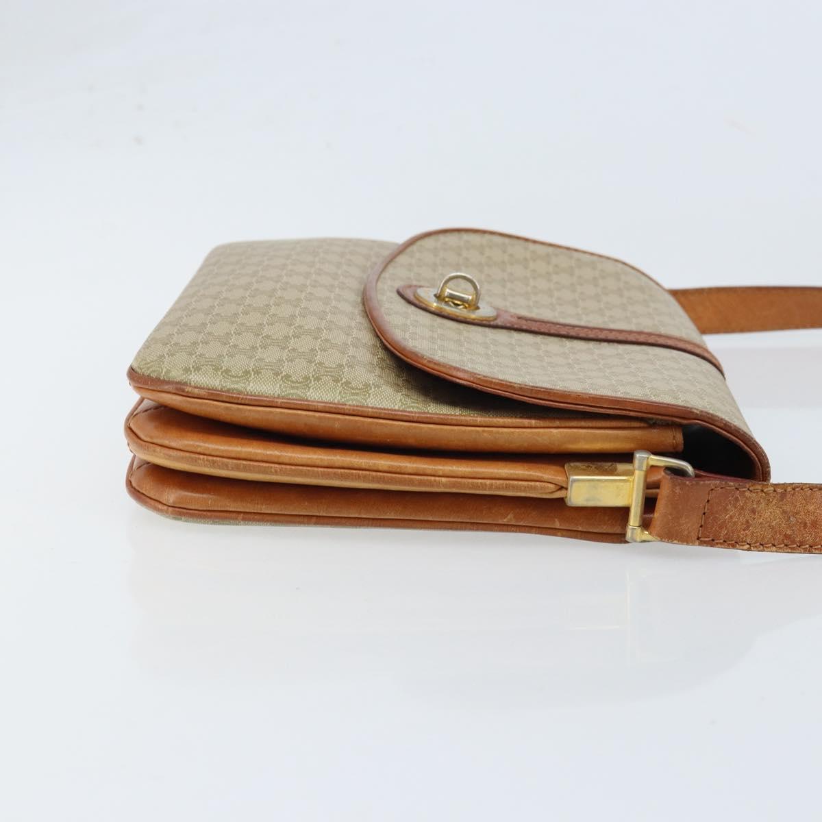 CELINE Macadam Canvas Circle Shoulder Bag PVC Beige Gold Auth ARZ313