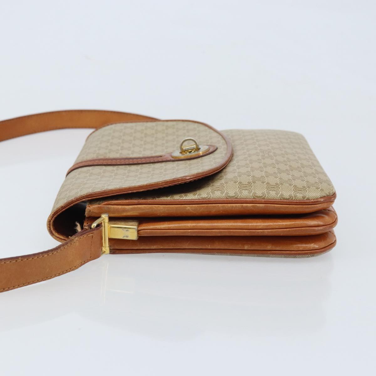 CELINE Macadam Canvas Circle Shoulder Bag PVC Beige Gold Auth ARZ313