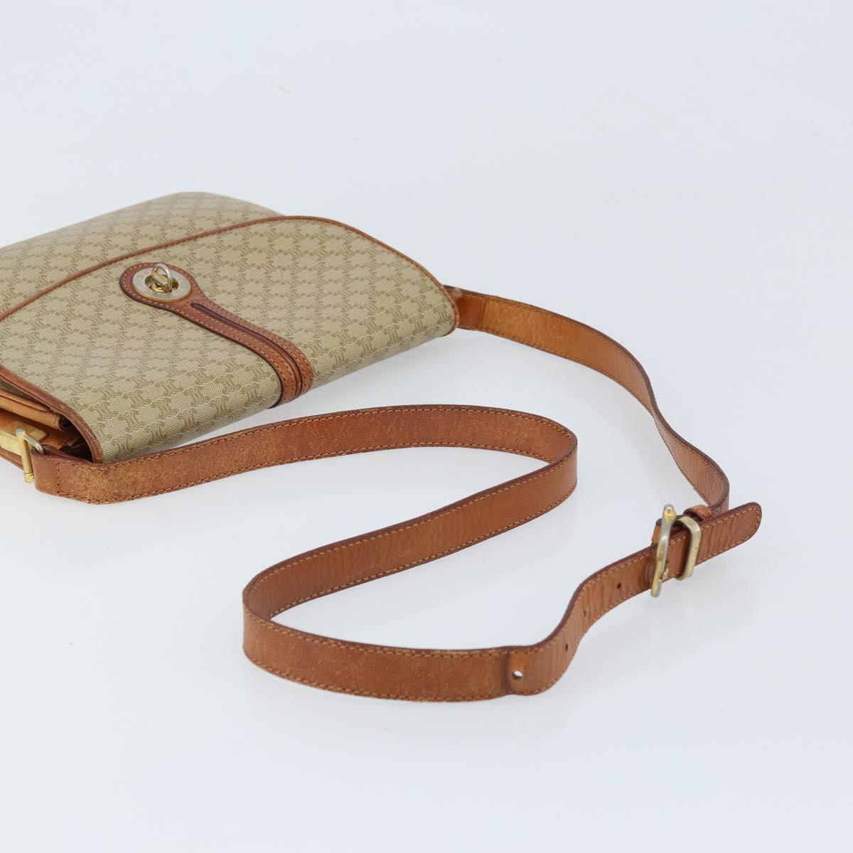 CELINE Macadam Canvas Circle Shoulder Bag PVC Beige Gold Auth ARZ313
