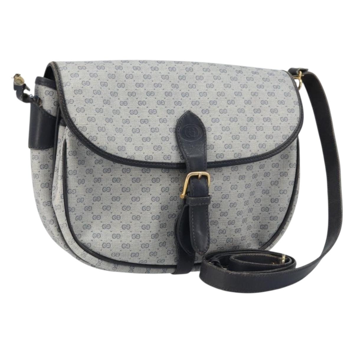 GUCCI Micro GG Supreme Shoulder Bag PVC Navy Gold Auth ARZ314