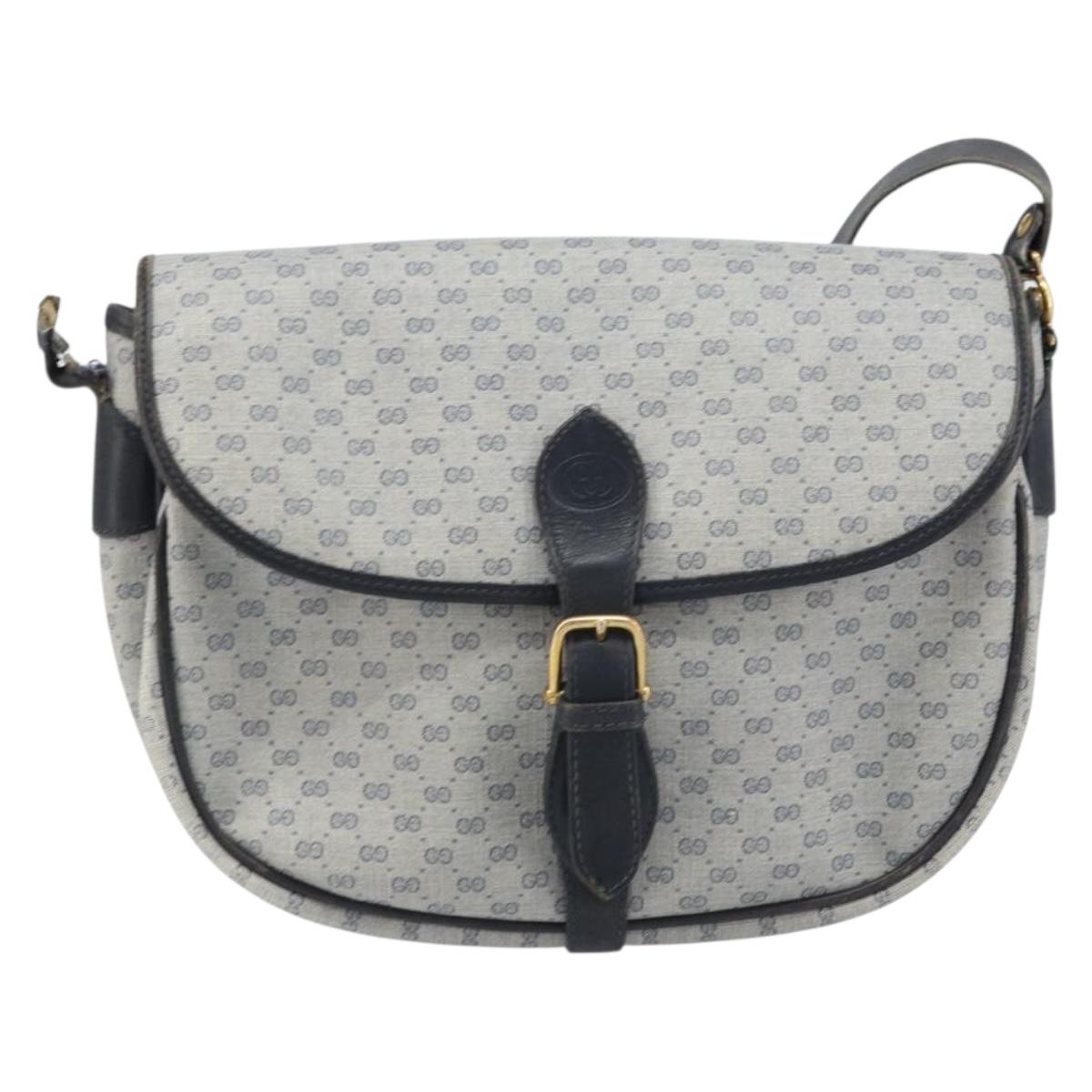 GUCCI Micro GG Supreme Shoulder Bag PVC Navy Gold Auth ARZ314