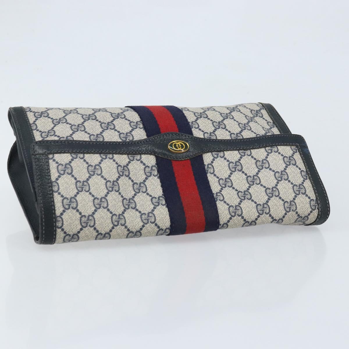 GUCCI GG Supreme Sherry Line Clutch Bag PVC Navy Red 84 01 007 Auth ARZ315