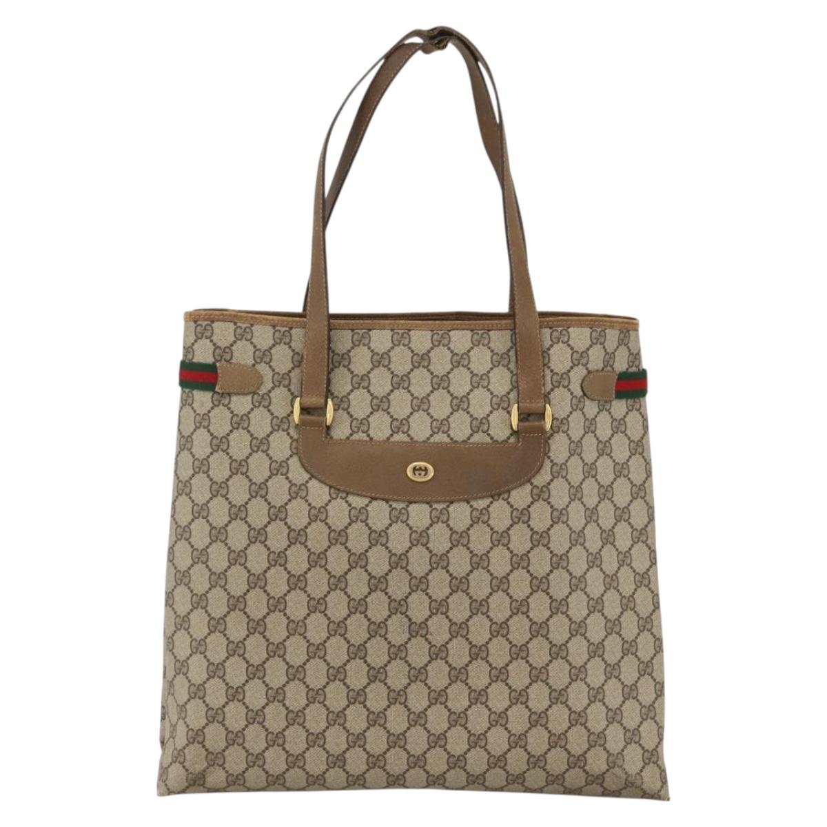 GUCCI GG Supreme Web Sherry Line Tote Bag PVC Beige Gold 39 02 091 Auth ARZ316