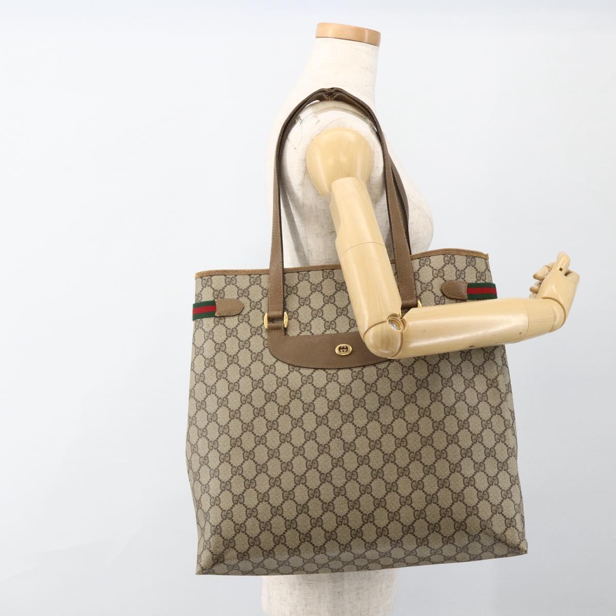 GUCCI GG Supreme Web Sherry Line Tote Bag PVC Beige Gold 39 02 091 Auth ARZ316