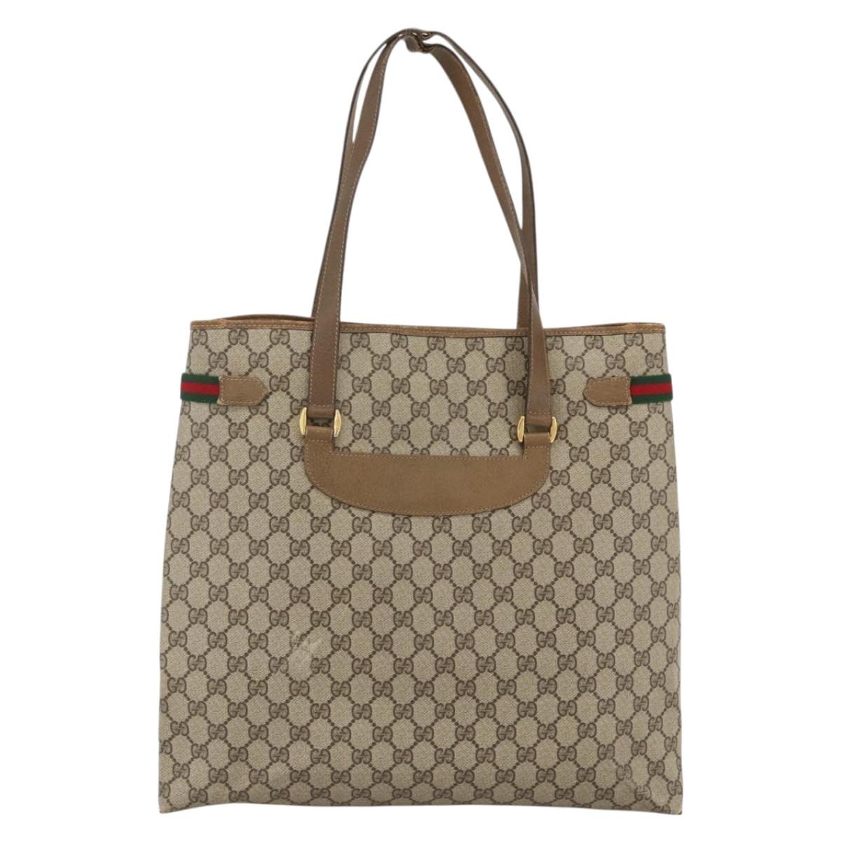 GUCCI GG Supreme Web Sherry Line Tote Bag PVC Beige Gold 39 02 091 Auth ARZ316