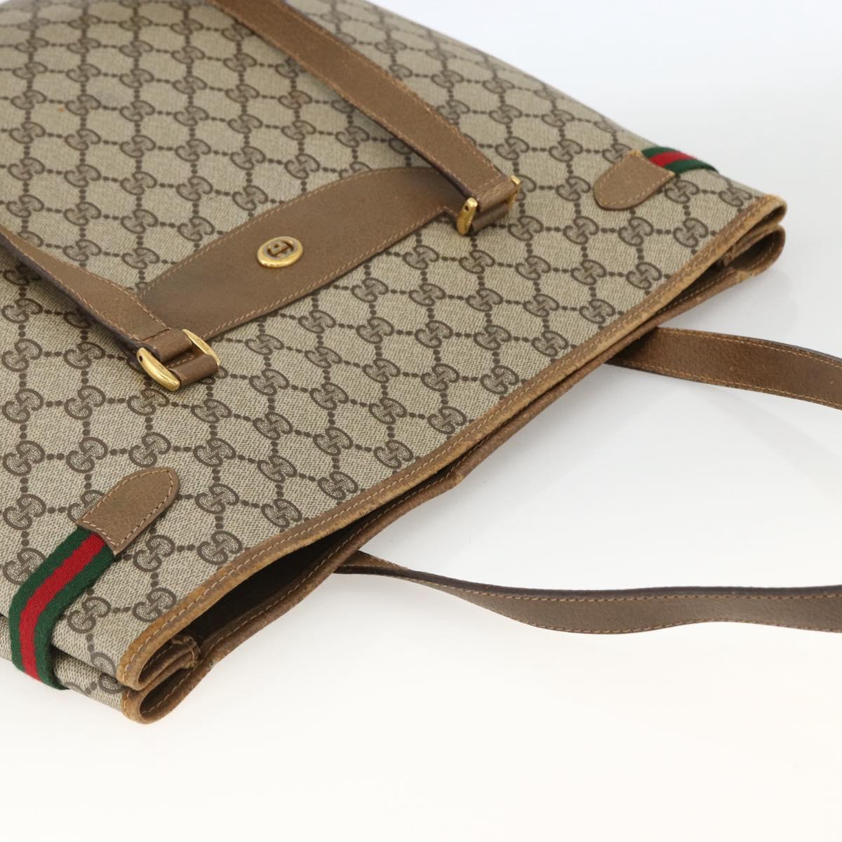 GUCCI GG Supreme Web Sherry Line Tote Bag PVC Beige Gold 39 02 091 Auth ARZ316