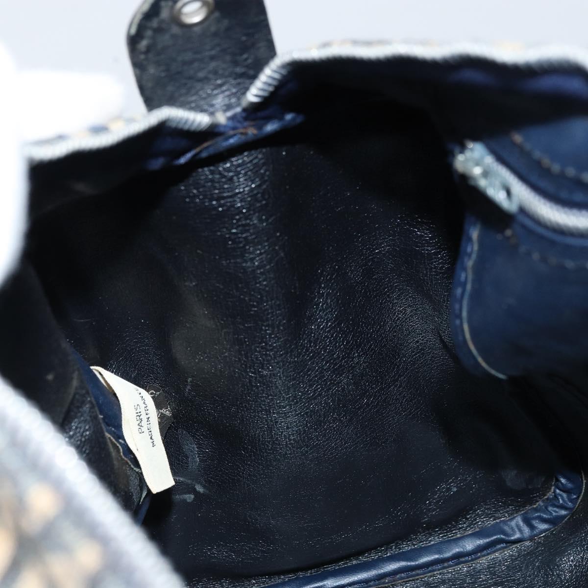 Christian Dior Trotter Canvas Boston Bag Navy Silver Auth ARZ339