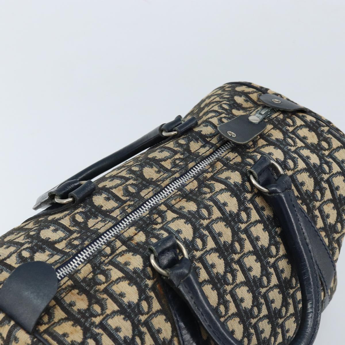 Christian Dior Trotter Canvas Boston Bag Navy Silver Auth ARZ339