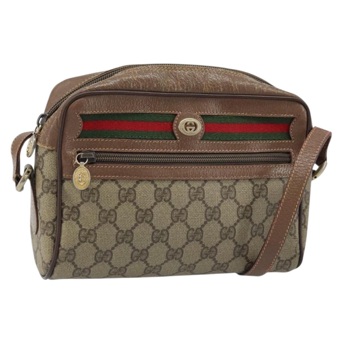 GUCCI GG Supreme Web Sherry Line Bag PVC Beige Gold 001 44 6655 Auth ARZ340