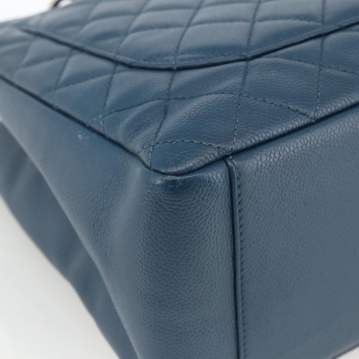 CHANEL Matelasse Chain Shoulder Bag Caviar Skin Blue Silver CC Auth ARZ343SAV