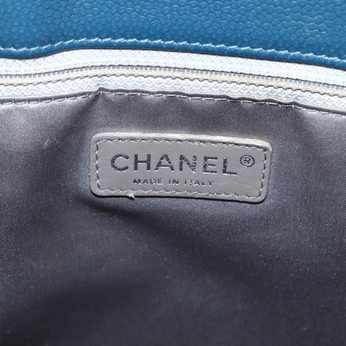 CHANEL Matelasse Chain Shoulder Bag Caviar Skin Blue Silver CC Auth ARZ343SAV
