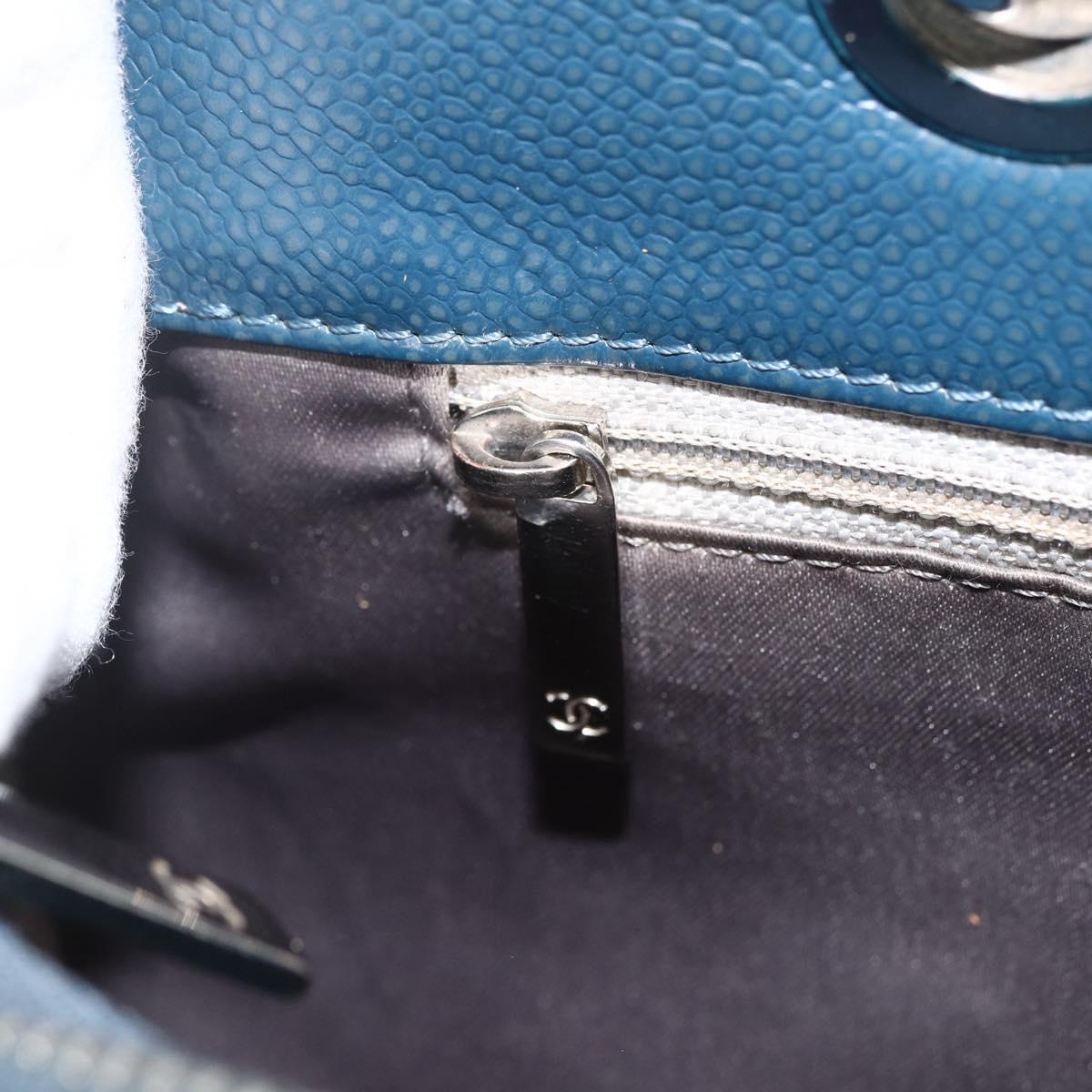 CHANEL Matelasse Chain Shoulder Bag Caviar Skin Blue Silver CC Auth ARZ343SAV