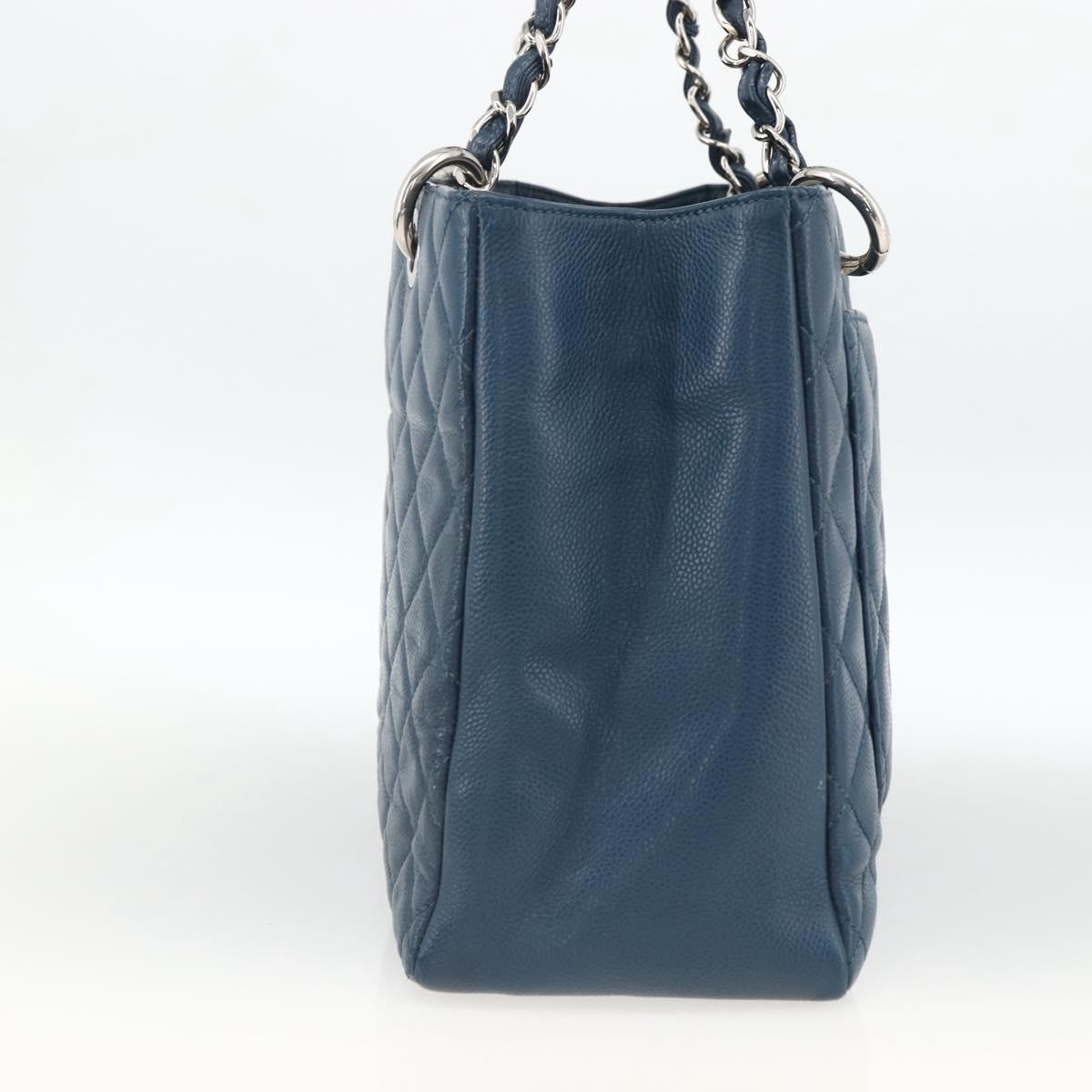 CHANEL Matelasse Chain Shoulder Bag Caviar Skin Blue Silver CC Auth ARZ343SAV