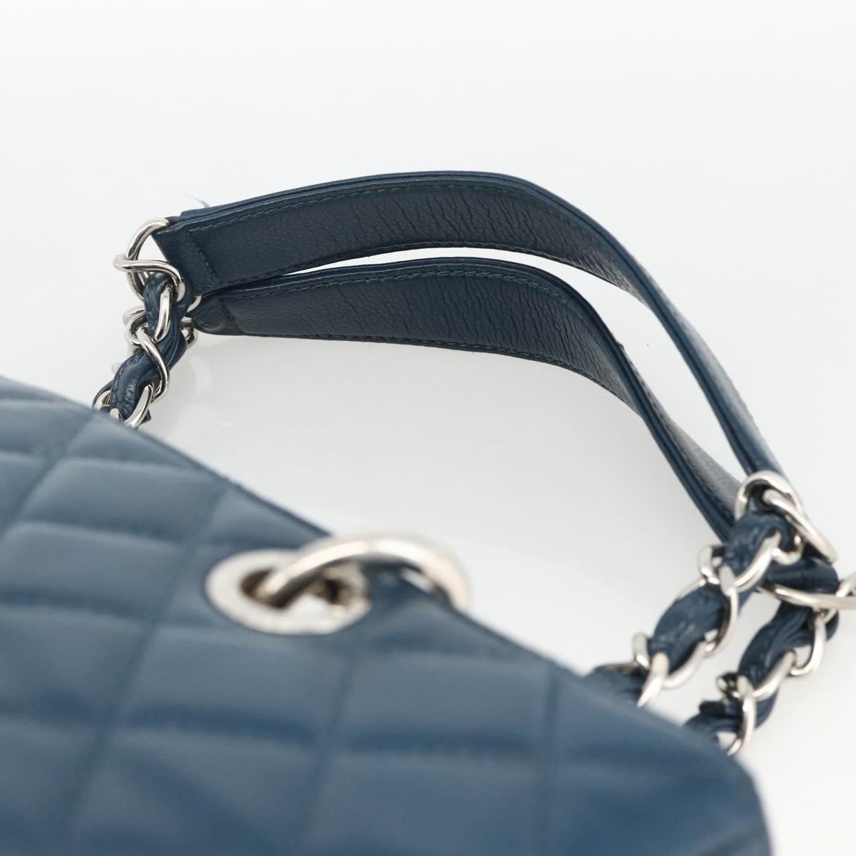 CHANEL Matelasse Chain Shoulder Bag Caviar Skin Blue Silver CC Auth ARZ343SAV