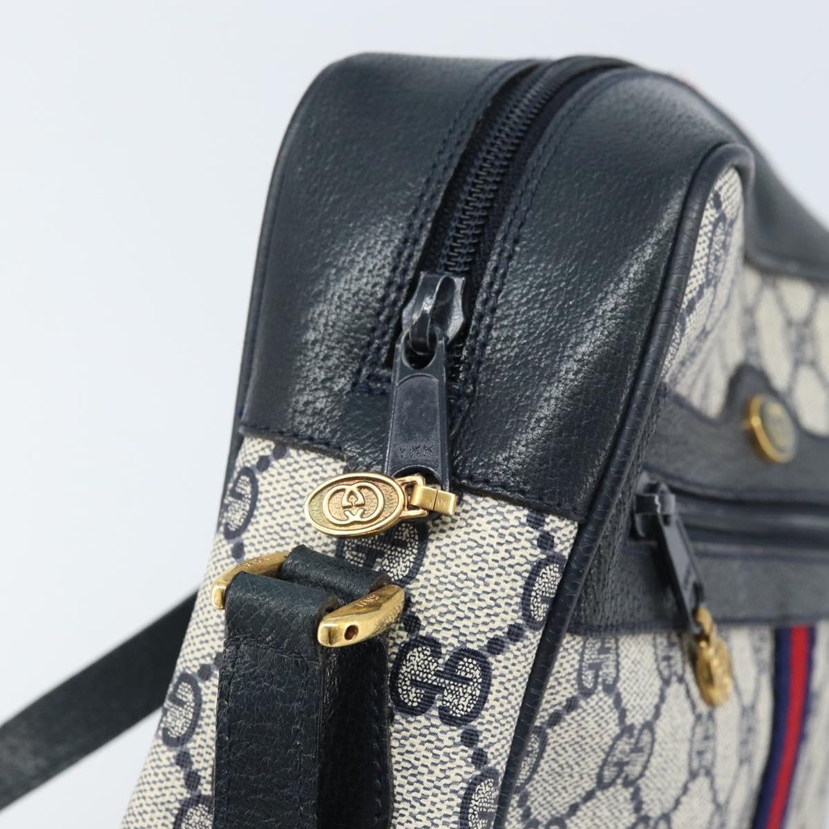 GUCCI GG Supreme Sherry Line Shoulder Bag PVC Navy Gold 68 02 005 Auth ARZ344