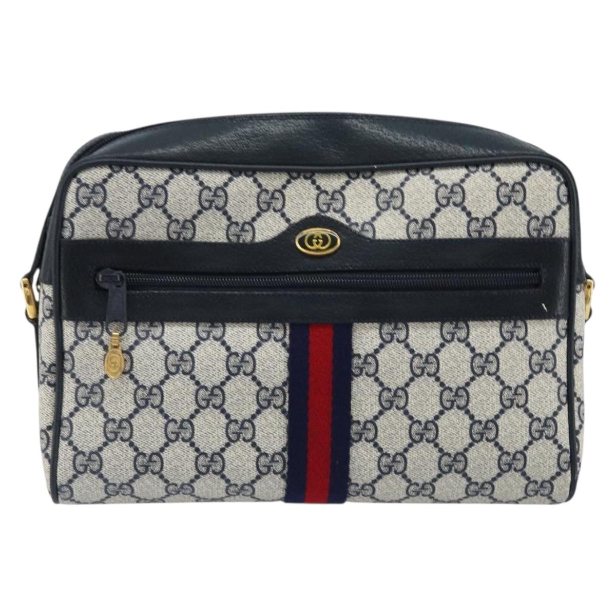 GUCCI GG Supreme Sherry Line Shoulder Bag PVC Navy Gold 68 02 005 Auth ARZ344