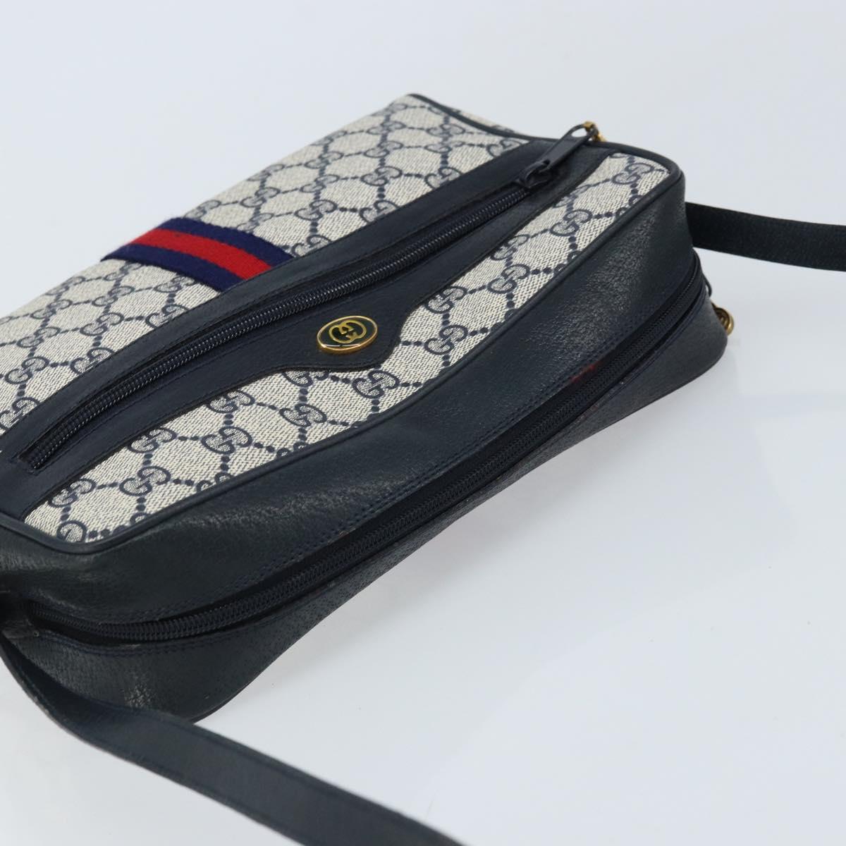 GUCCI GG Supreme Sherry Line Shoulder Bag PVC Navy Gold 68 02 005 Auth ARZ344
