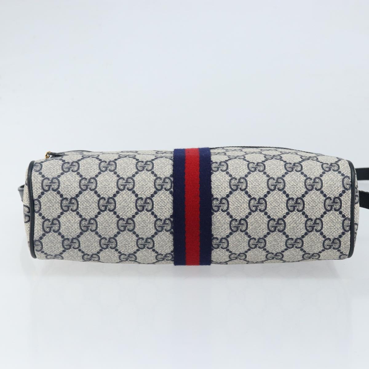 GUCCI GG Supreme Sherry Line Shoulder Bag PVC Navy Gold 68 02 005 Auth ARZ344
