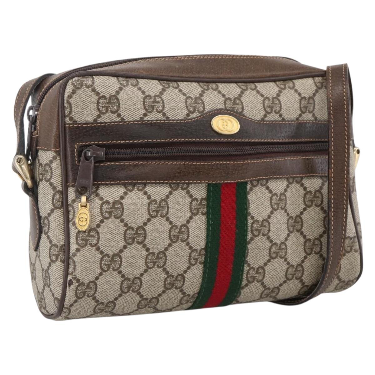 GUCCI GG Supreme Web Sherry Line Bag PVC Beige Gold 68 001 3654 Auth ARZ345