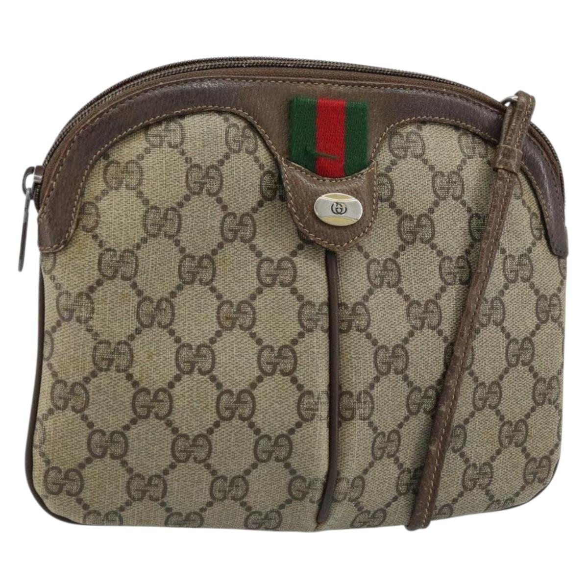 GUCCI GG Supreme Web Sherry Line Bag PVC Beige Gold 904 02 047 Auth ARZ346