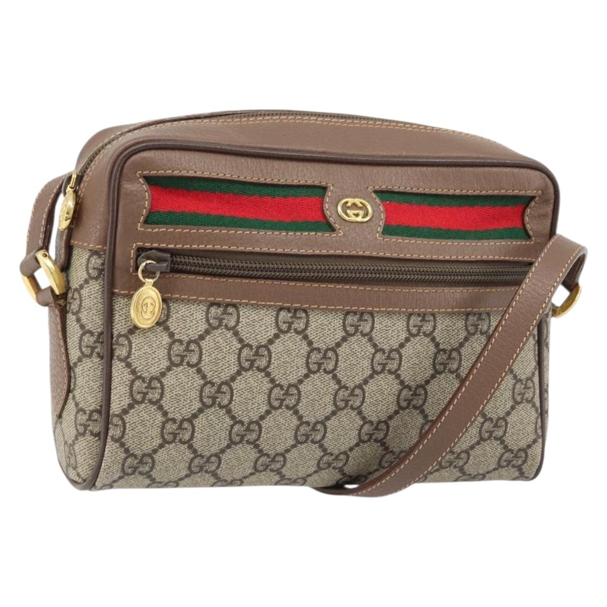 GUCCI GG Supreme Web Sherry Line Bag PVC Beige Gold 001 50 6655 Auth ARZ347