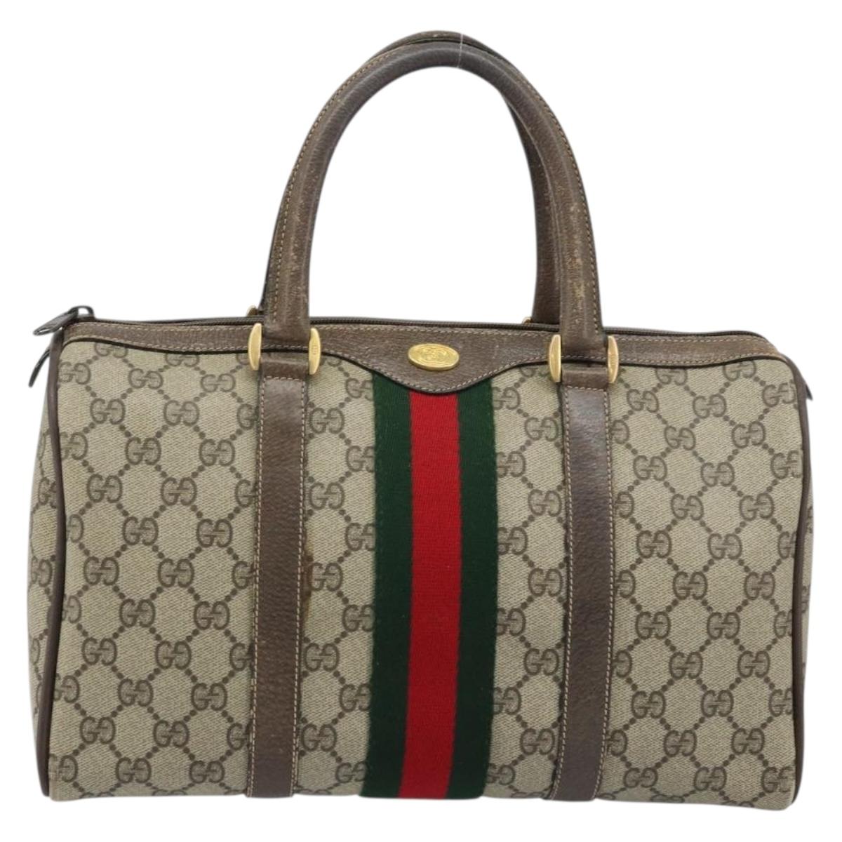 GUCCI GG Supreme Web Sherry Line Boston Bag PVC Beige Gold 58 02 007 Auth ARZ349