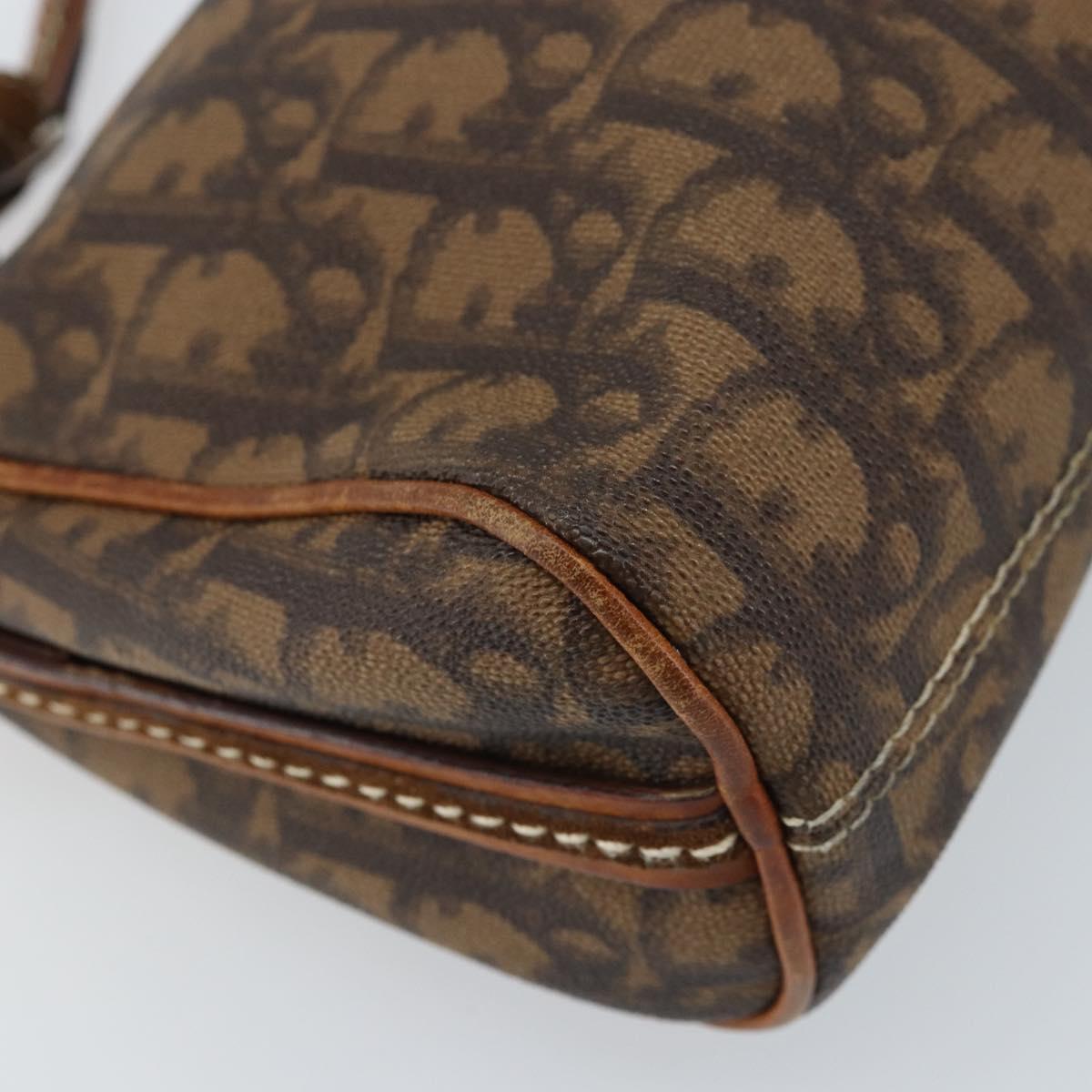 Christian Dior Trotter Canvas Romantic Chain Bag PVC Brown Silver Auth ARZ357