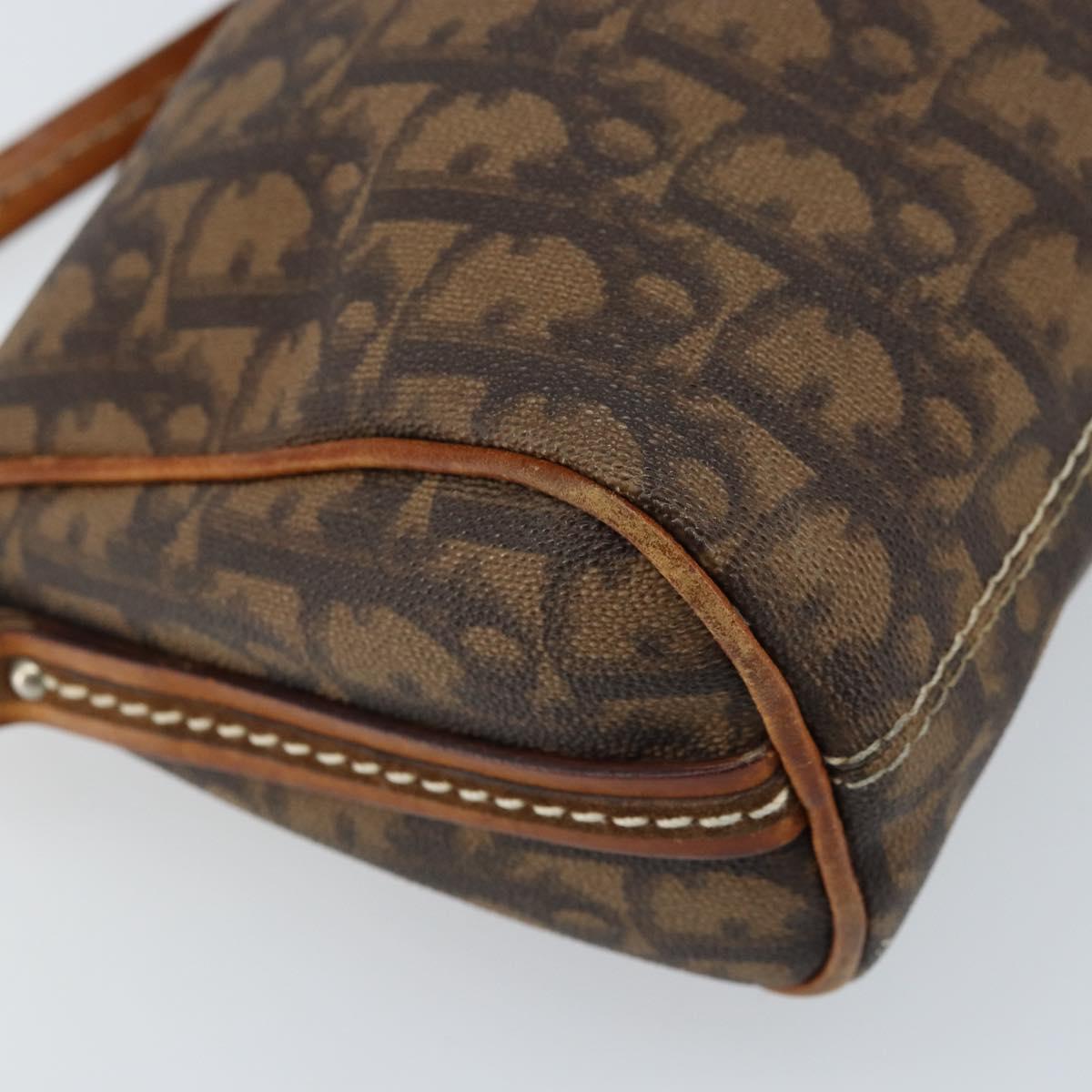 Christian Dior Trotter Canvas Romantic Chain Bag PVC Brown Silver Auth ARZ357