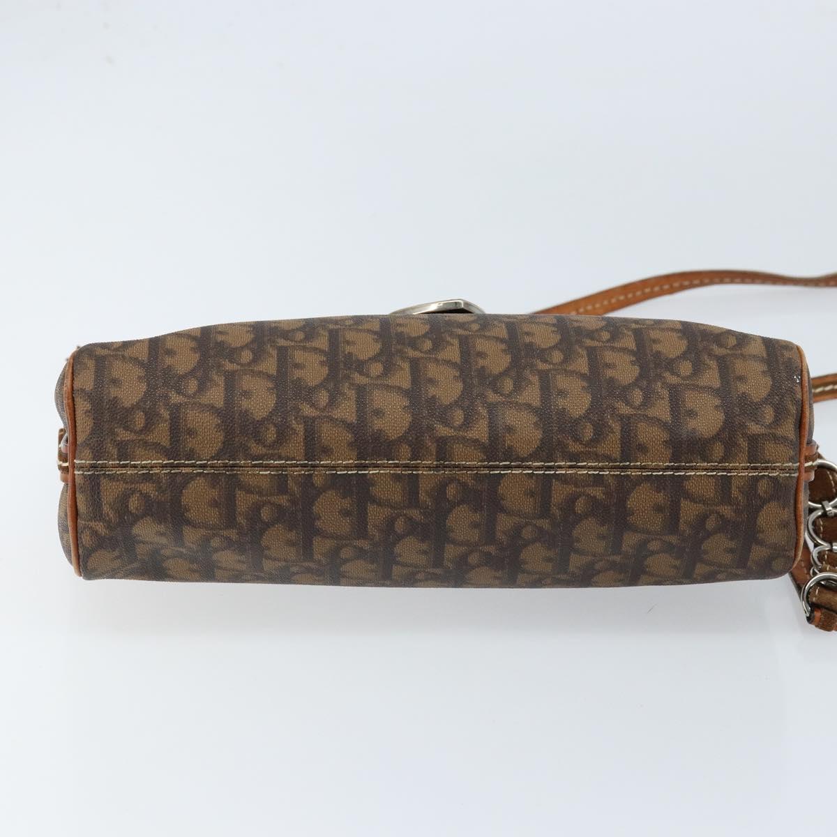 Christian Dior Trotter Canvas Romantic Chain Bag PVC Brown Silver Auth ARZ357