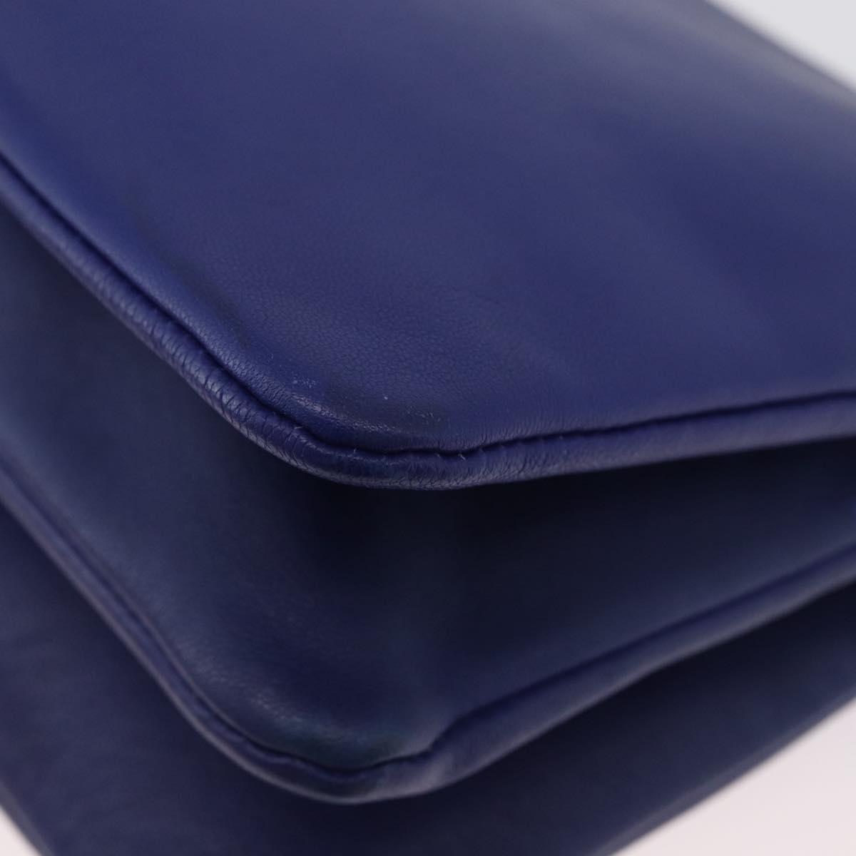 CELINE Trio Shoulder Bag Leather Blue Gold Auth ARZ364