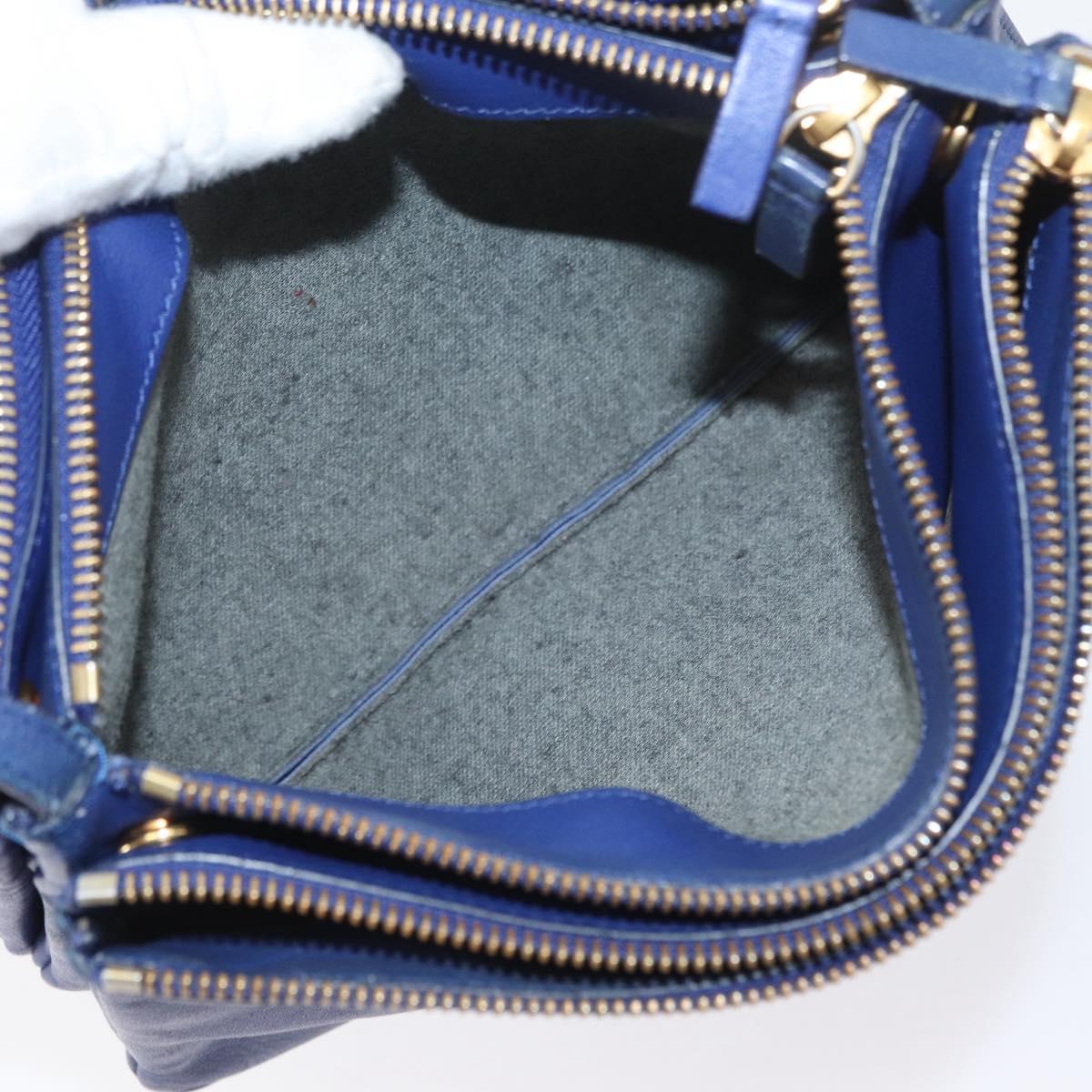 CELINE Trio Shoulder Bag Leather Blue Gold Auth ARZ364