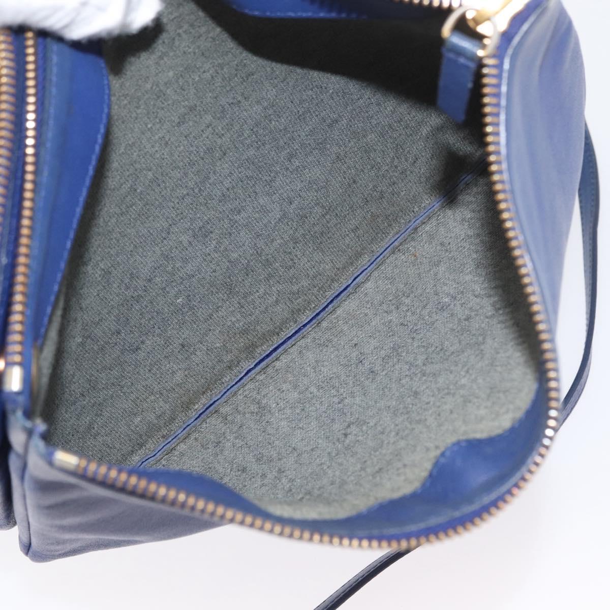 CELINE Trio Shoulder Bag Leather Blue Gold Auth ARZ364