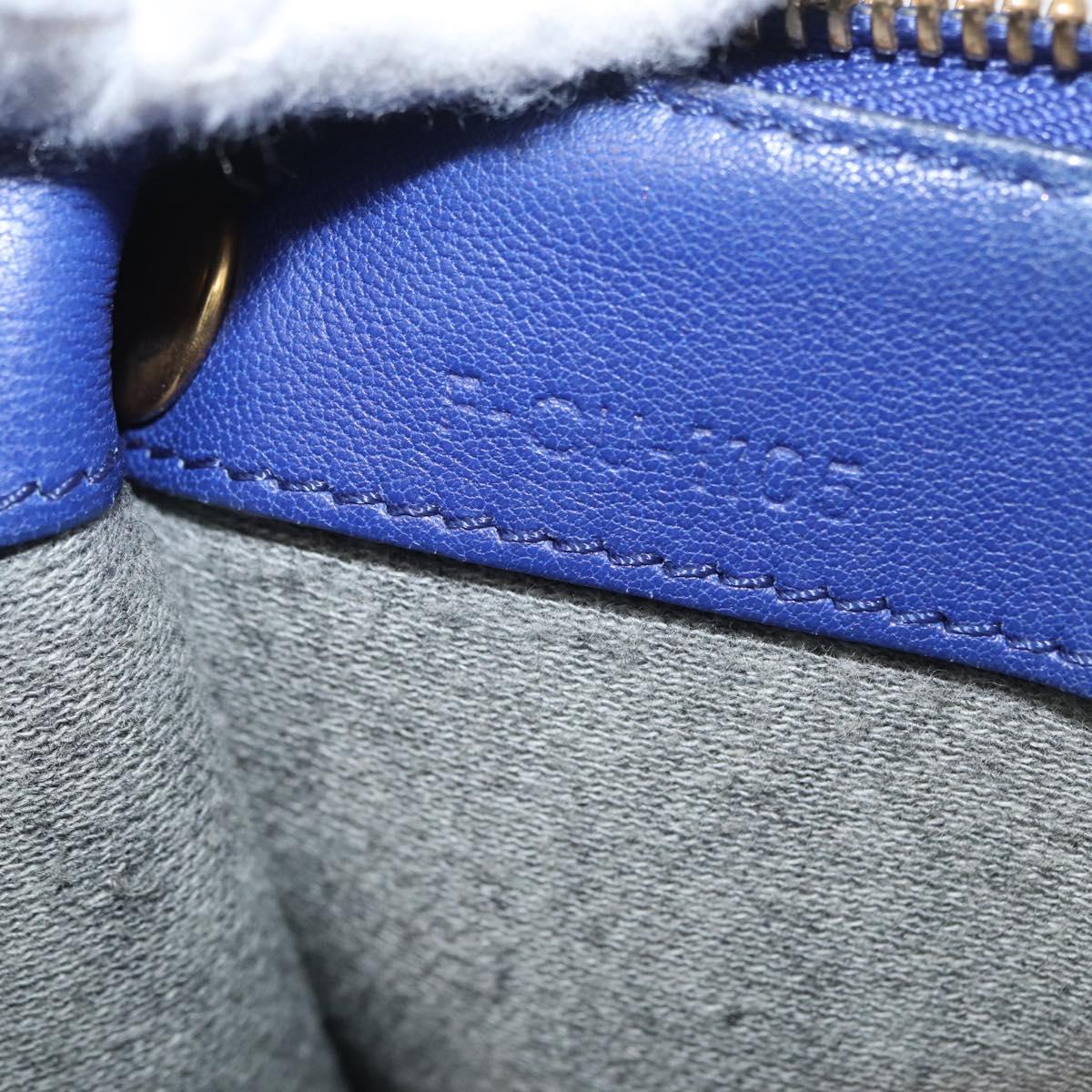 CELINE Trio Shoulder Bag Leather Blue Gold Auth ARZ364