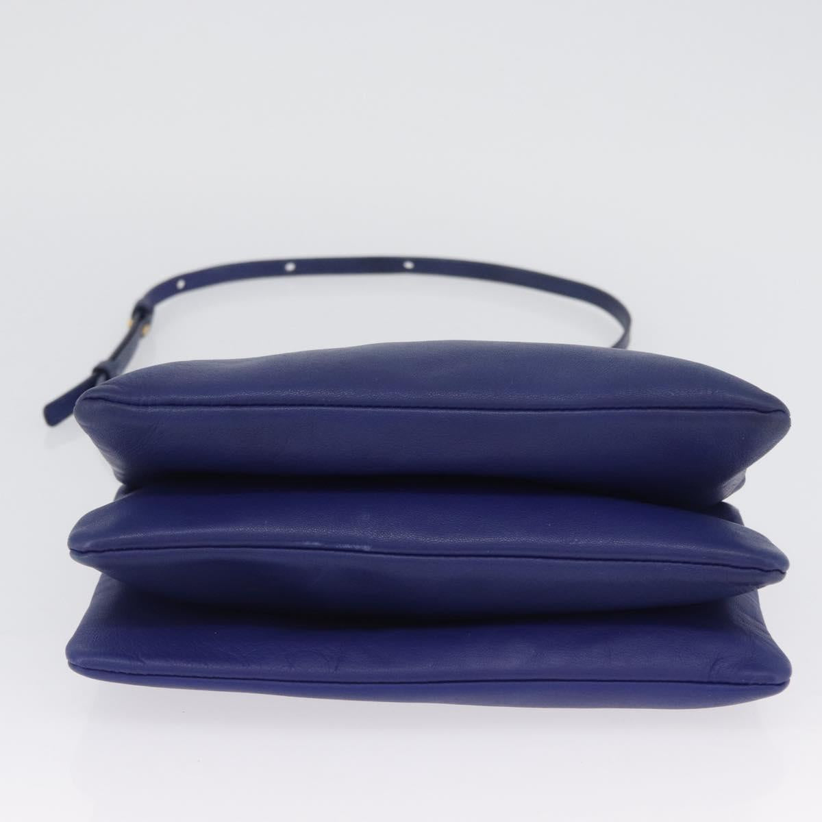 CELINE Trio Shoulder Bag Leather Blue Gold Auth ARZ364