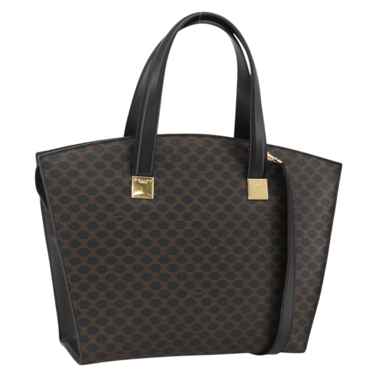 CELINE Macadam Canvas Hand Bag PVC Leather 2way Black Gold Auth ARZ365