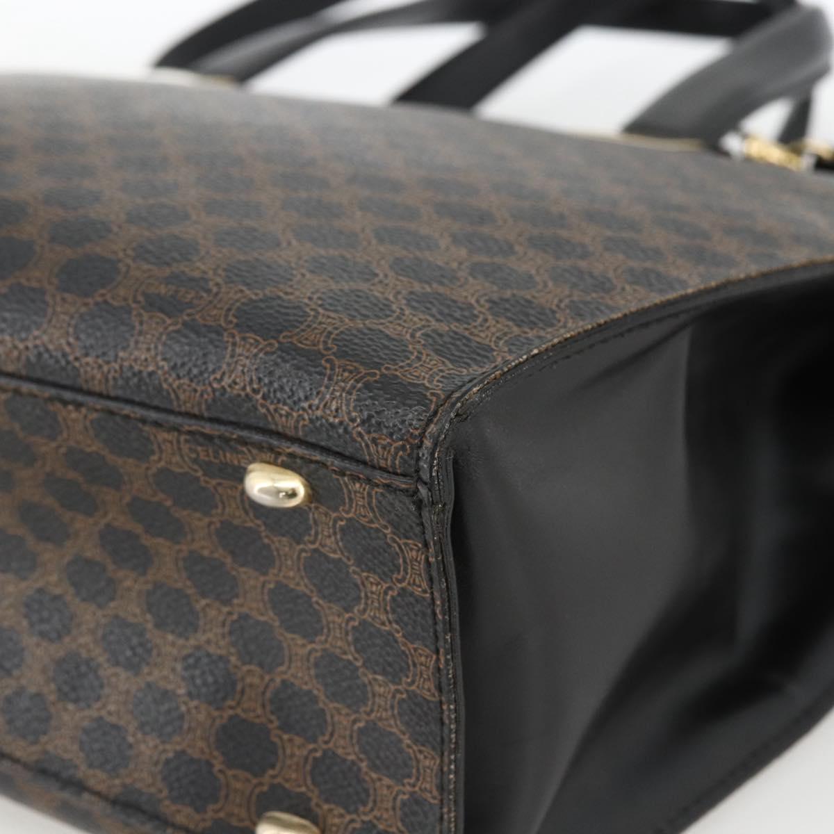 CELINE Macadam Canvas Hand Bag PVC Leather 2way Black Gold Auth ARZ365