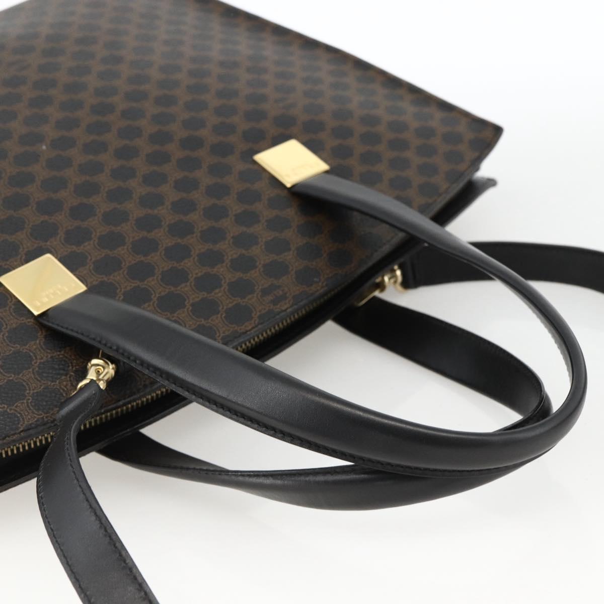 CELINE Macadam Canvas Hand Bag PVC Leather 2way Black Gold Auth ARZ365