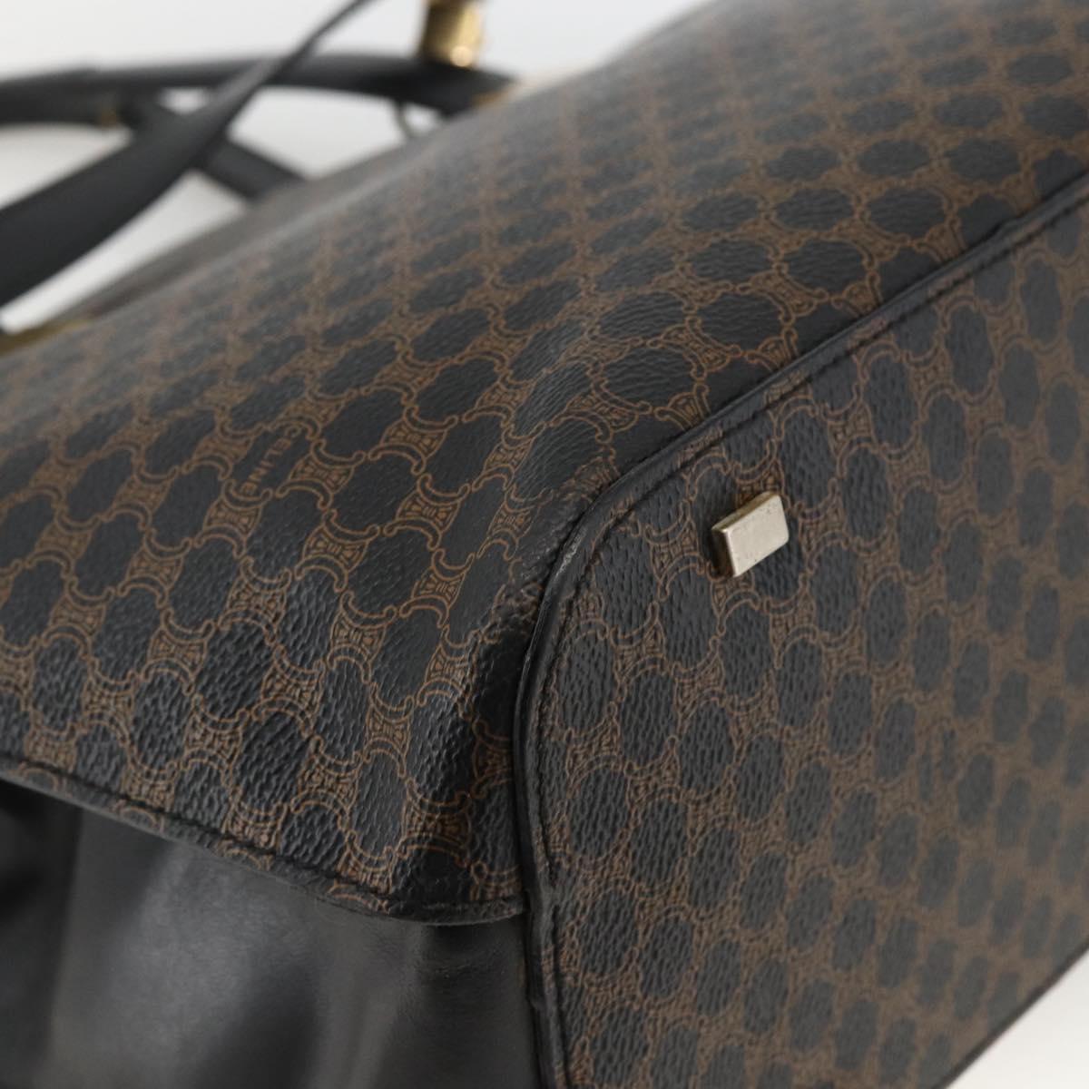 CELINE Macadam Canvas Hand Bag PVC Leather 2way Black Gold Auth ARZ366