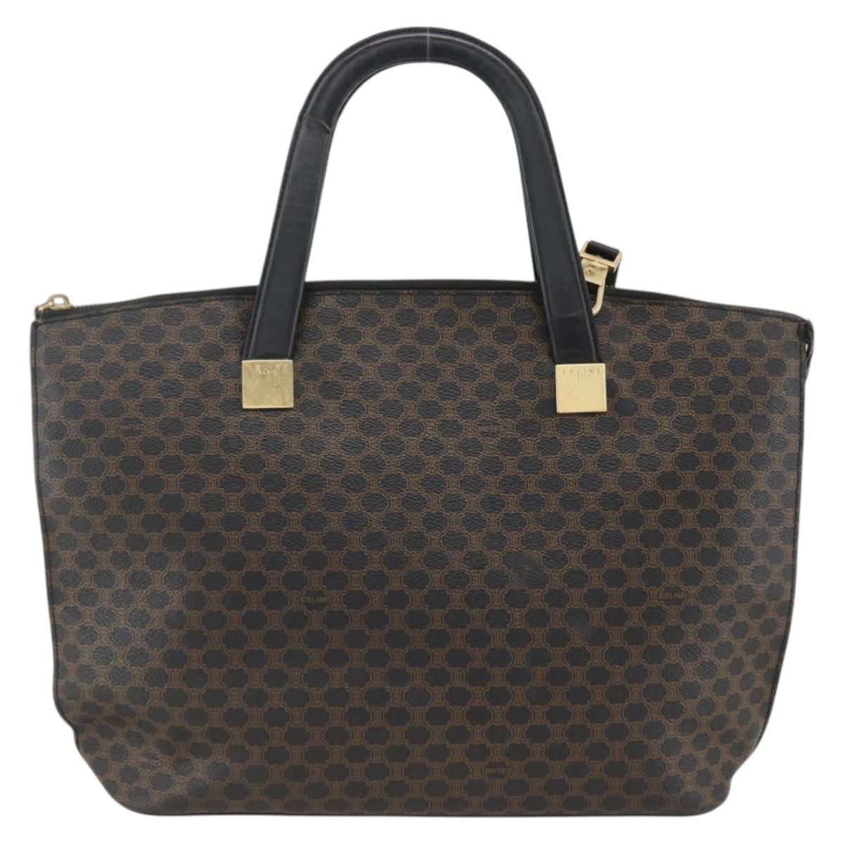 CELINE Macadam Canvas Hand Bag PVC Leather 2way Black Gold Auth ARZ366