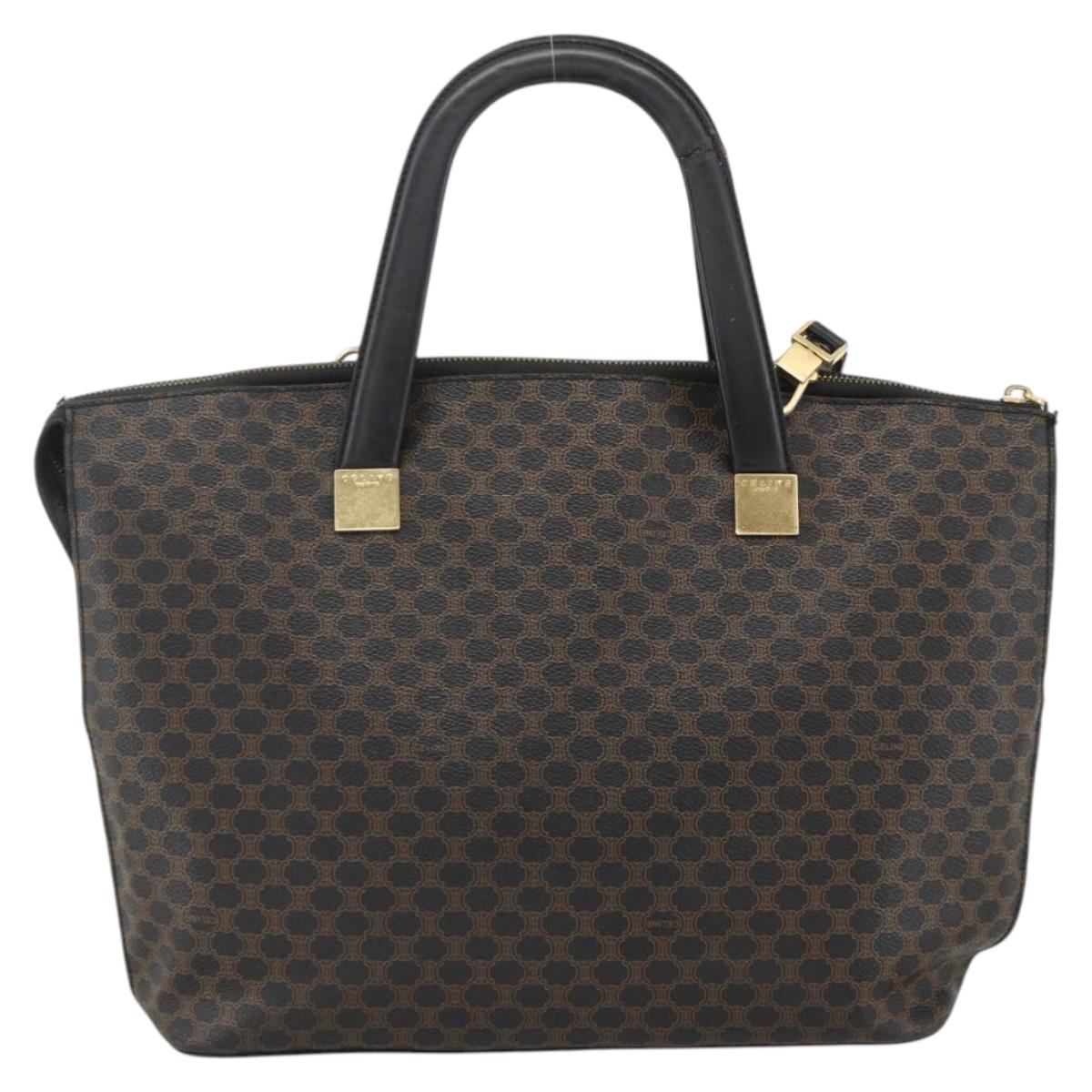 CELINE Macadam Canvas Hand Bag PVC Leather 2way Black Gold Auth ARZ366