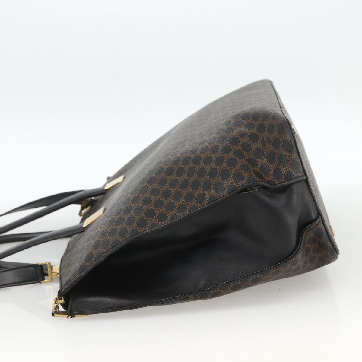 CELINE Macadam Canvas Hand Bag PVC Leather 2way Black Gold Auth ARZ366