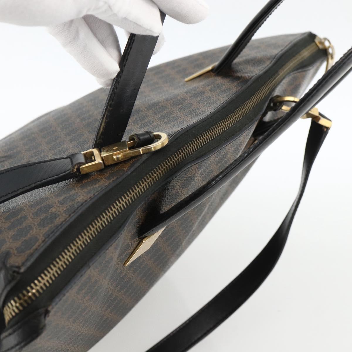 CELINE Macadam Canvas Hand Bag PVC Leather 2way Black Gold Auth ARZ366